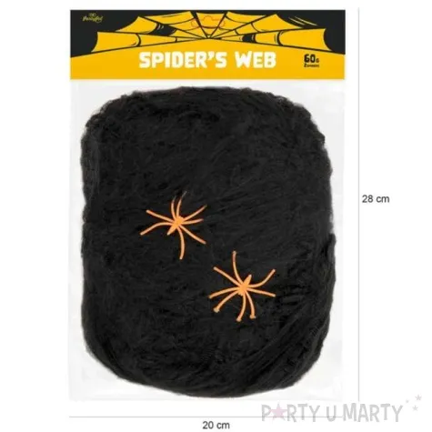 dekoracja pajeczyna z pajakami czarna partypal 60 g