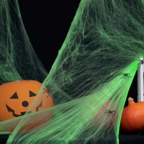 dekoracja pajeczyna z pajakami zielona partypal 60 g