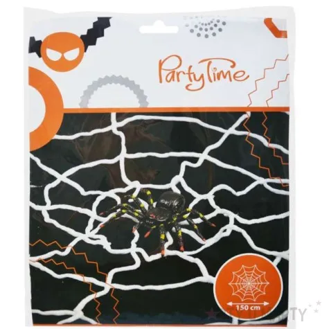 dekoracja pajeczyna z pajakiem biala arpex 150cm