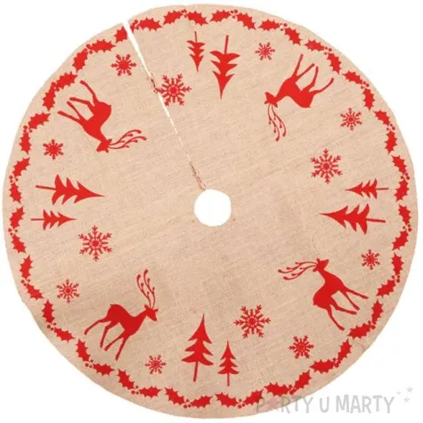 dekoracja pokrowiec swiateczny pod choinke renifery bezowy guirca 85 cm