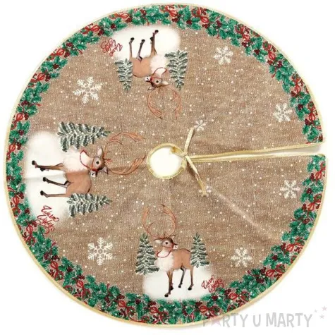 dekoracja pokrowiec z reniferami pod choinke guirca 70 cm
