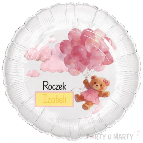 dekoracja prezent na roczek dziewczynki 1 urodziny personalizowany balon foliowy rozowy mis imie