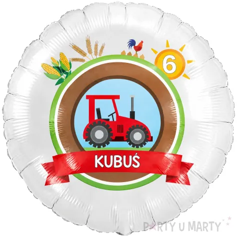 dekoracja prezent na urodziny balon foliowy traktor z imieniem bialy do girland wies farma 18