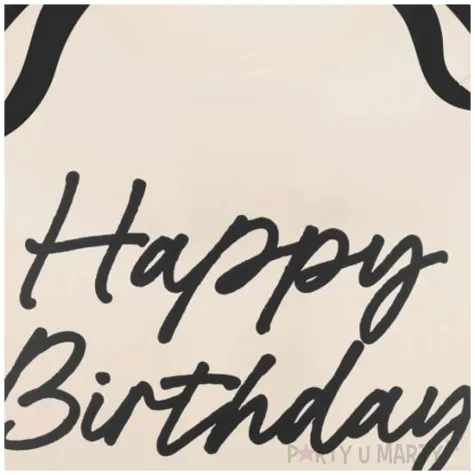 dekoracja prezent na urodziny balon foliowy z kokardka happy birthday kremowo czarny 22 cale