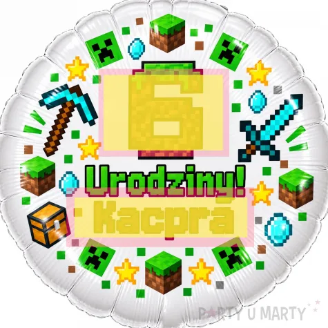dekoracja prezent na urodziny gracza balon foliowy z imieniem gaming minecraft personalizacja