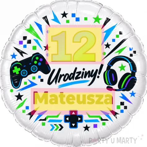 dekoracja prezent na urodziny gracza balon foliowy z imieniem gaming pad personalizacja