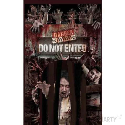 dekoracja przejscie zombie danger halloween guirca 240x145 cm