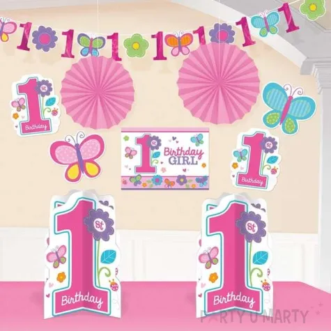 dekoracja roczek dziewczynki rozowa amscan zestaw