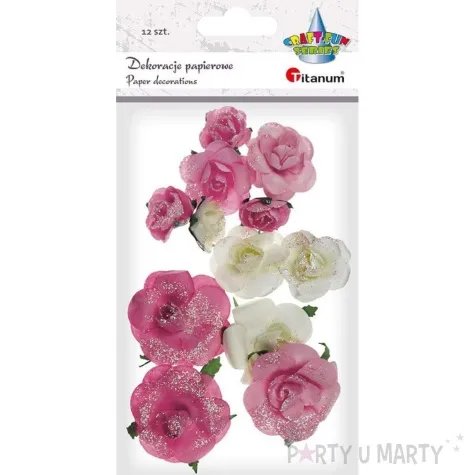 dekoracja rozyczki brokatowe rozowe titanum 12 szt