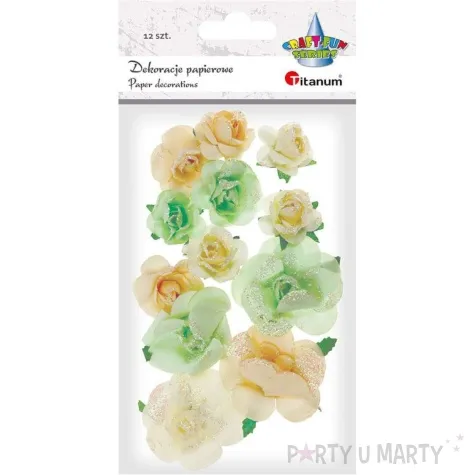 dekoracja rozyczki brokatowe zielone titanum 12 szt