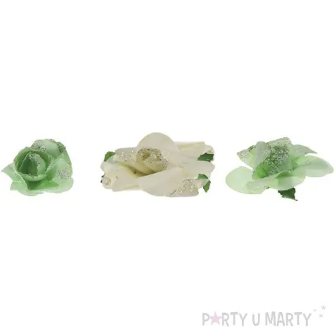 dekoracja rozyczki brokatowe zielone titanum 12 szt