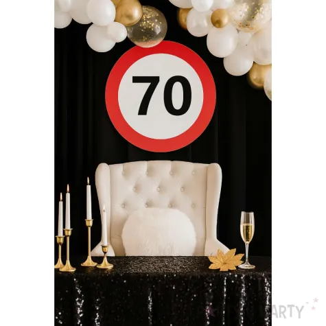 dekoracja sali na 70 urodziny tablica powitalna znak zakazu liczba 70 traffic birthday
