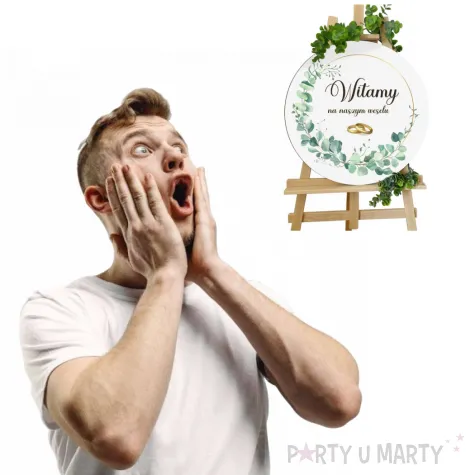 dekoracja sali na wesele drewniana tablica powitalna eukaliptus beauty ozdoba slubna