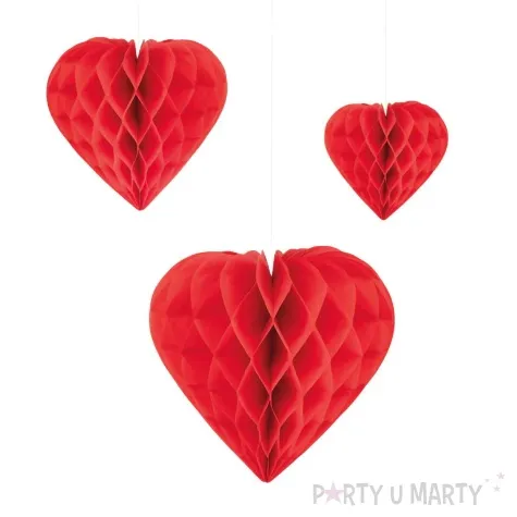 dekoracja serce honeycomb czerwony partypal 20 cm 3 szt