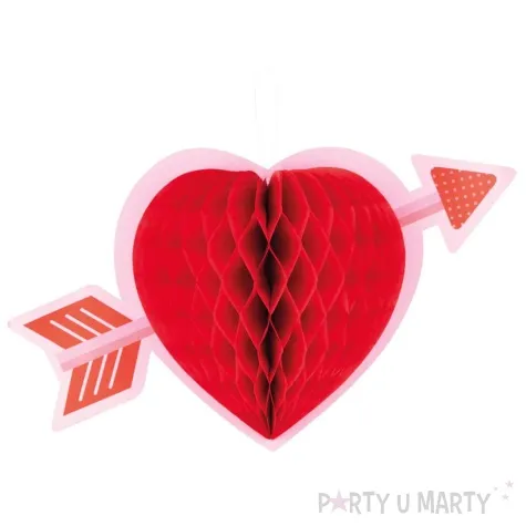 dekoracja serce ze strzala honeycomb czerwony partypal 35 cm