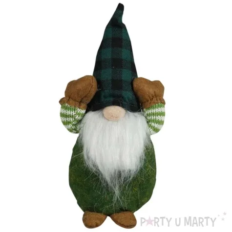 dekoracja skrzat w kraciastej czapce zielony arpex 21 cm