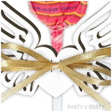 dekoracja skrzydlo aniola classik na lizak biala 8 5 cm