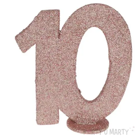 dekoracja stojaca brokatowa liczba 10 rozowe zloto santex 10 cm