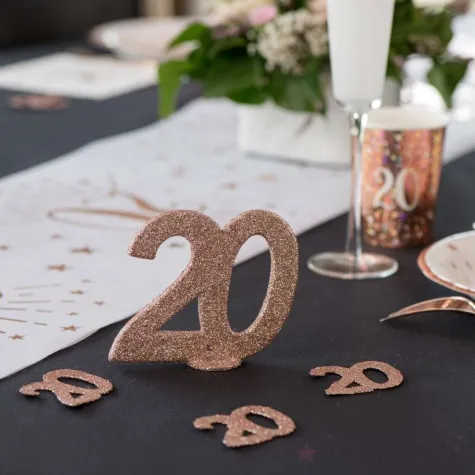 dekoracja stojaca brokatowa liczba 20 rozowe zloto santex 10 cm