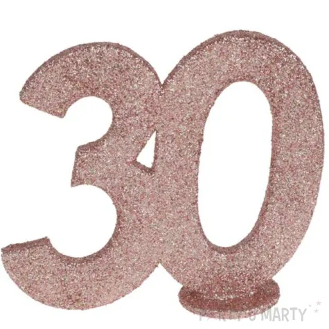 dekoracja stojaca brokatowa liczba 30 rozowe zloto santex 10 cm