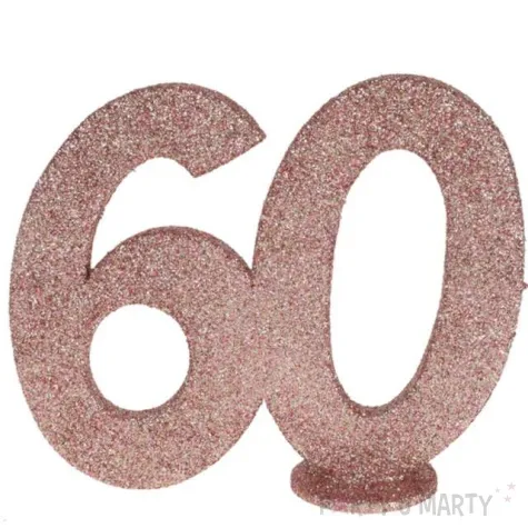 dekoracja stojaca brokatowa liczba 60 rozowe zloto santex 10 cm