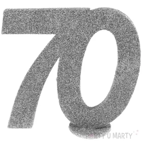 dekoracja stojaca brokatowa liczba 70 srebrna santex 10 cm