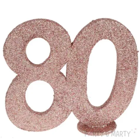 dekoracja stojaca brokatowa liczba 80 rozowe zloto santex 10 cm