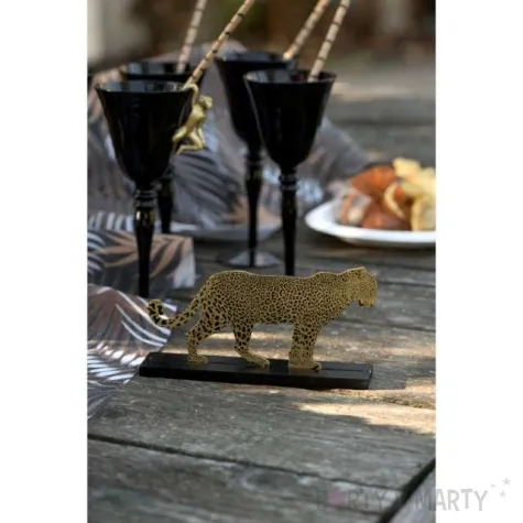 dekoracja stojaca lampart zloto czarny drewno santex 18 cm