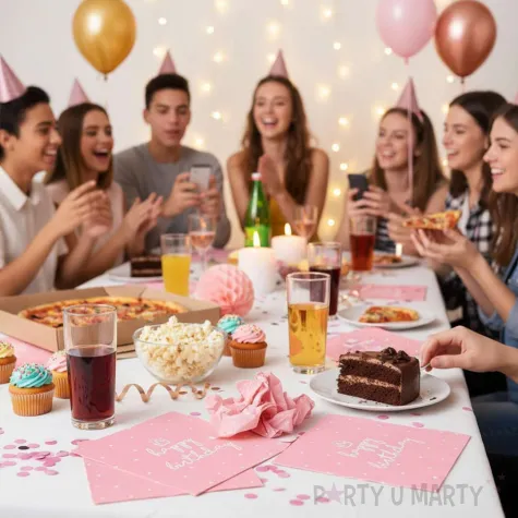dekoracja stolu dodatek na urodziny serwetki papierowe happy birthday rozowe 33 cm 20 szt