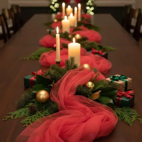 dekoracja stolu na boze narodzenie swieta wesele tiul gladki czerwony 0 3 x 9 m