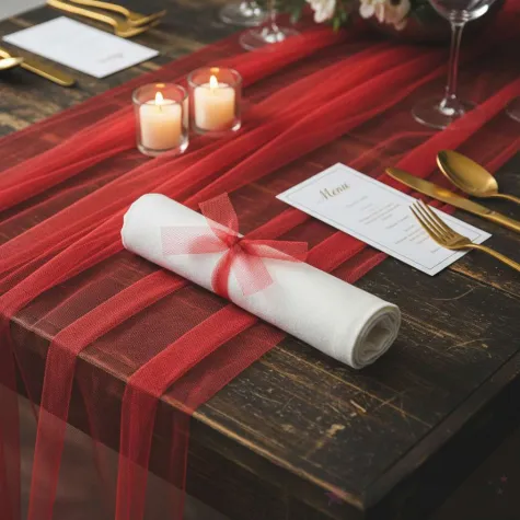 dekoracja stolu na boze narodzenie swieta wesele tiul gladki czerwony 0 3 x 9 m