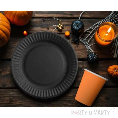 dekoracja stolu na halloween urodziny andrzejki talerzyki papierowe monokolor czarne 18 cm x6