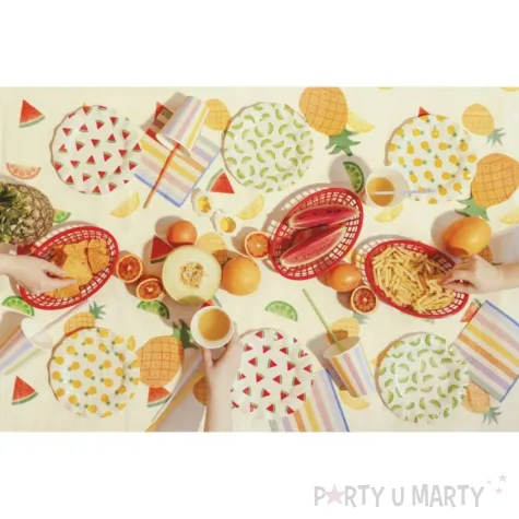 dekoracja stolu na urodziny garden party obrus papierowy hawajskie owoce 180x120 cm