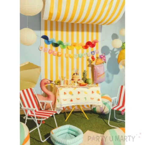 dekoracja stolu na urodziny garden party obrus papierowy hawajskie owoce 180x120 cm