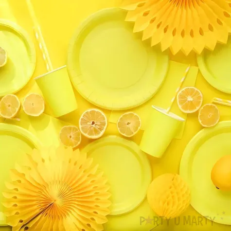 dekoracja stolu na urodziny obrus syntetyczny monokolor zolty 137x183 cm