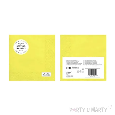 dekoracja stolu na urodziny serwetki papierowe monokolor zolte 33 cm 20 szt