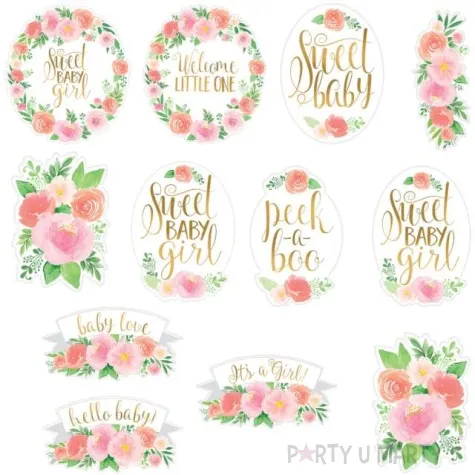 dekoracja sweet baby girl kwiatowa kompozycja mix amscan 12 szt