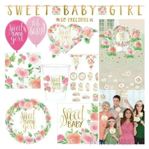 dekoracja sweet baby girl kwiatowa kompozycja mix amscan 12 szt