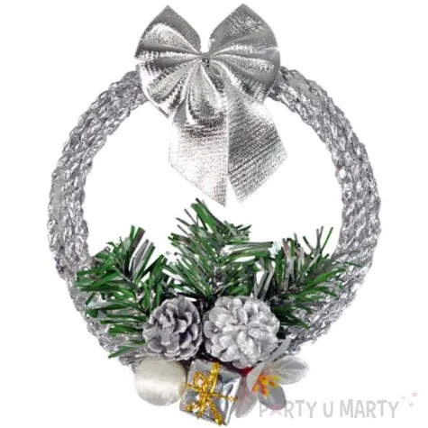 dekoracja swiateczny wieniec srebrny arpex 16 cm