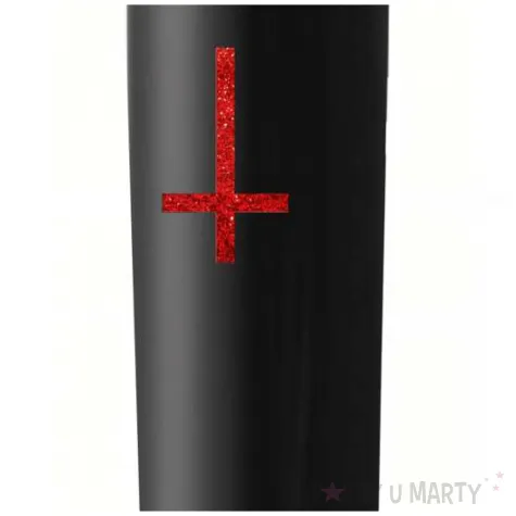 dekoracja swieca led odwrocony krzyz czarno czerwony 17x5 cm