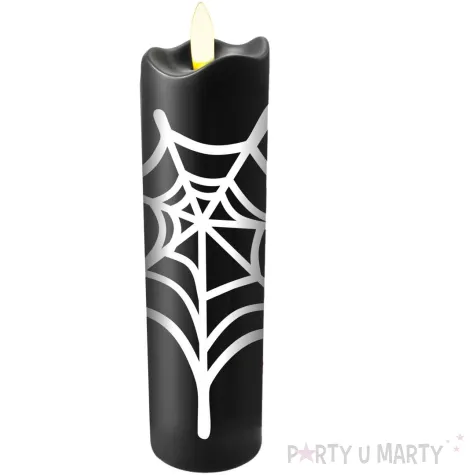 dekoracja swieca led pajeczyna bialo czarny 17x5 cm