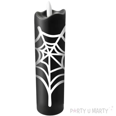 dekoracja swieca led pajeczyna bialo czarny 17x5 cm