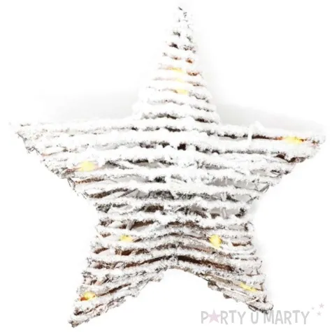 dekoracja swiecaca wiklinowa gwiazda biala guirca