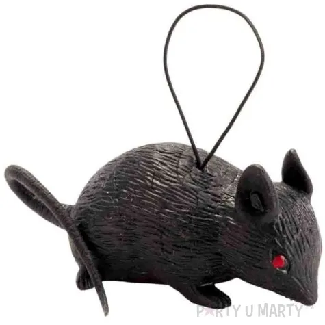 dekoracja szczur na sznureczku czarna widmann 4 cm