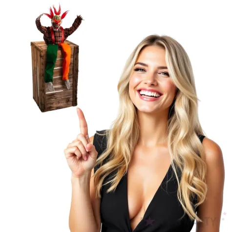 dekoracja szkielet klauna na skrzyni carnival toys