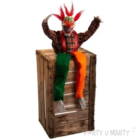 dekoracja szkielet klauna na skrzyni carnival toys