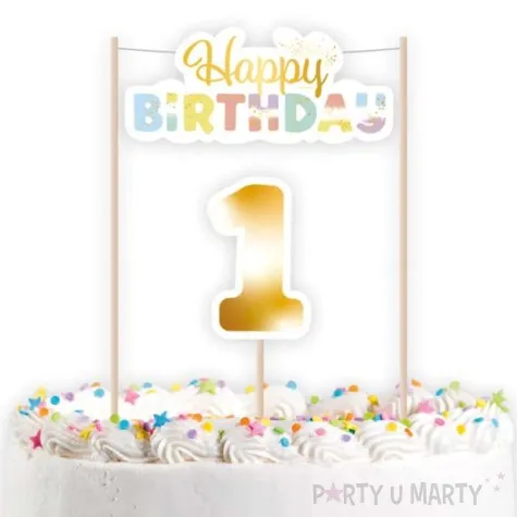 dekoracja topper 1 urodziny mix amscan 14 cm