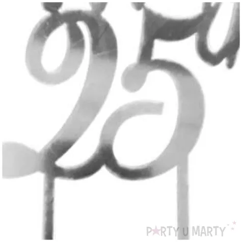 dekoracja topper 25 urodziny srebrny dekora 16 cm