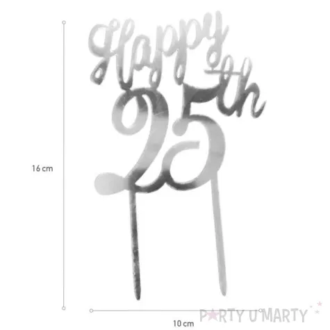 dekoracja topper 25 urodziny srebrny dekora 16 cm
