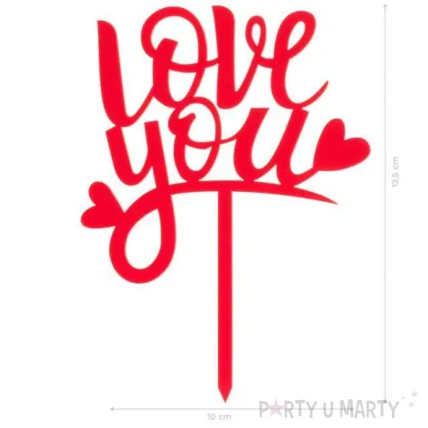 dekoracja topper love you czerwony dekora 13 5 cm